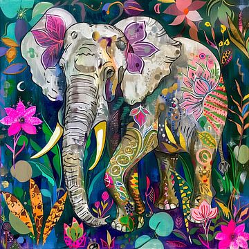 Eléphant floral multicolore sur ARTemberaubend