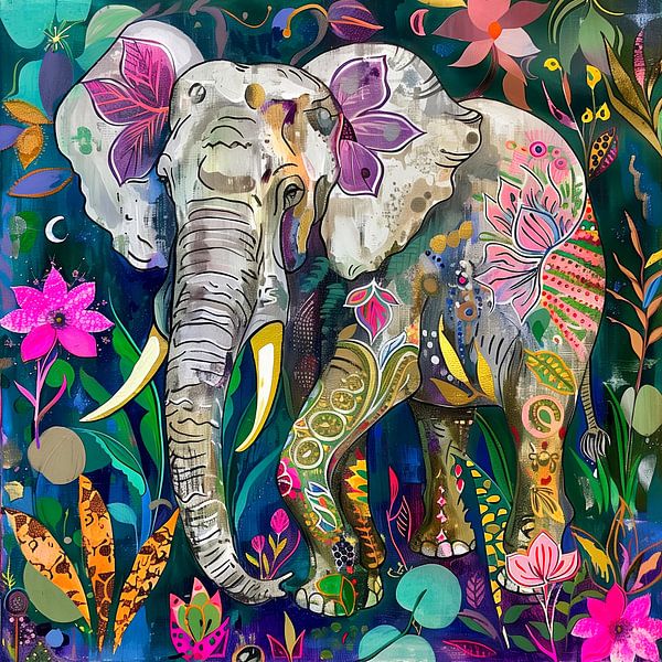 Colourful floral elephant by ARTemberaubend