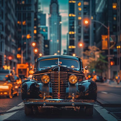 Oldtimer in een drukke stad