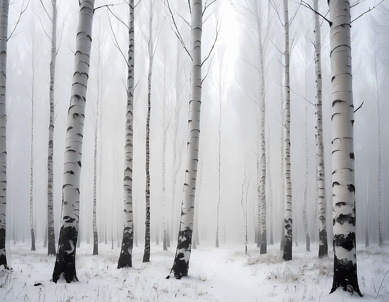 L'étreinte de l'hiver : Un bosquet de bouleaux sous la neige par Artistic