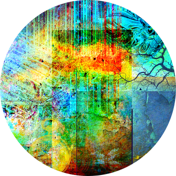 Collage in primaire kleuren, abstract van Rietje Bulthuis
