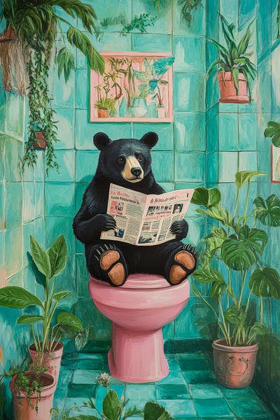 Bär auf Toilette mit Zeitung lesen von Poster Art Shop