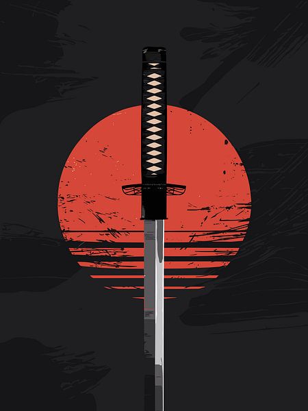 Japanese Red Moon Samurai by Vicky Hanggara