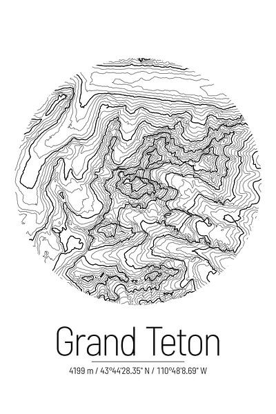 Grand Teton | Topographic Map (Minimal) by ViaMapia