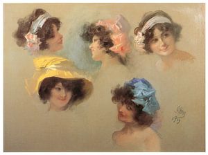 Jules Chéret – Cinq études de têtes de femme