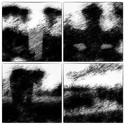 Das Dorf in Schwarz-Weiß-Skizzen