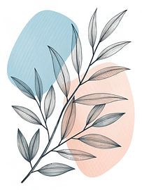 Whimsical Eucalyptus Branch: Serene Botanical Illustration with Soft Pastel Shapes by Artistic