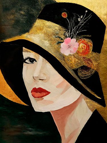 Elegantes Retro-Porträt einer Frau mit Hut.