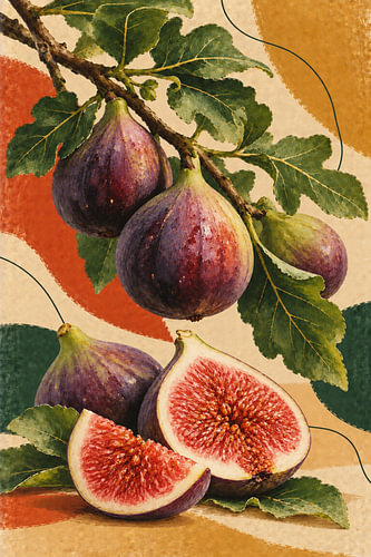 Vintage vijgentak & -stilleven met vers fruit