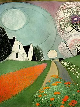 De weg langs het dorp