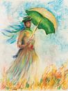 De vrouw met parasol / Naar Monet 1 van Ineke de Rijk thumbnail