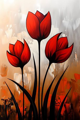Abstract schilderij van rode tulpen