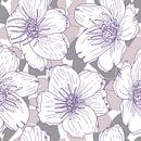 Flowers in retro style. Modern abstract botanical art. Pastel colors purple, taupe grey, pink by Dina Dankers thumbnail