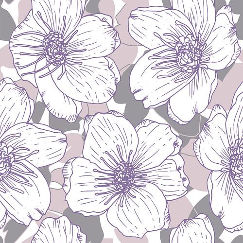 Bloemen in retro stijl. Moderne abstracte botanische kunst. Pastelkleuren paars, taupe grijs, roze