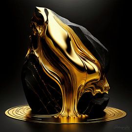 Gouden sculptuur in een zwarte ruimte