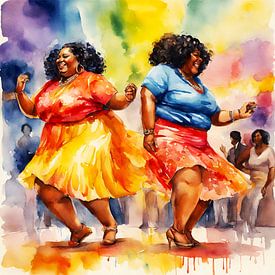 2 sociable ladies disco dancing by De gezellige Dames