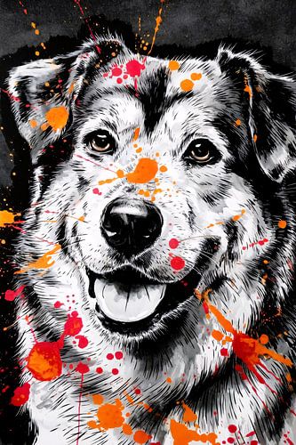 Vrolijke hond met kleurrijke spetters