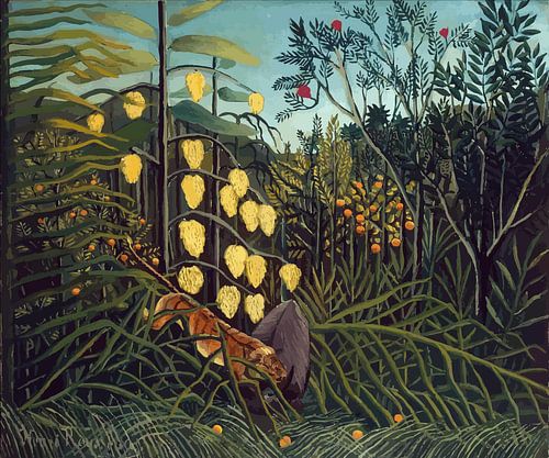 In a Tropical Forest Combat of a Tiger and a Buffalo, 1908–1909 by Henri Rousseau.
