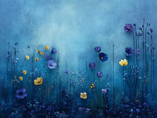 Champ de fleurs d'été aux couleurs pastel dans un léger effet de flou