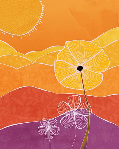 Bloemen in de zon abstract landschap