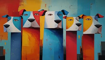 Abstracte honden met lange nekken panorama