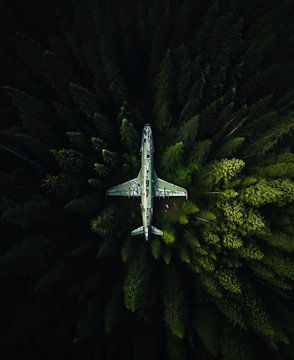 Vliegtuigwrak in het bos van fernlichtsicht