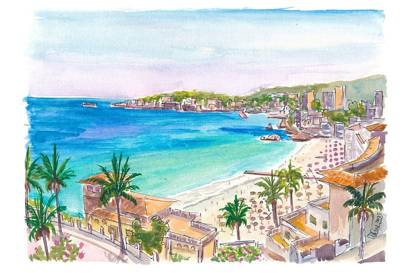 Cala Major Beach Bliss op Mallorca met palmbomen, baai en azuurblauw water van Markus Bleichner