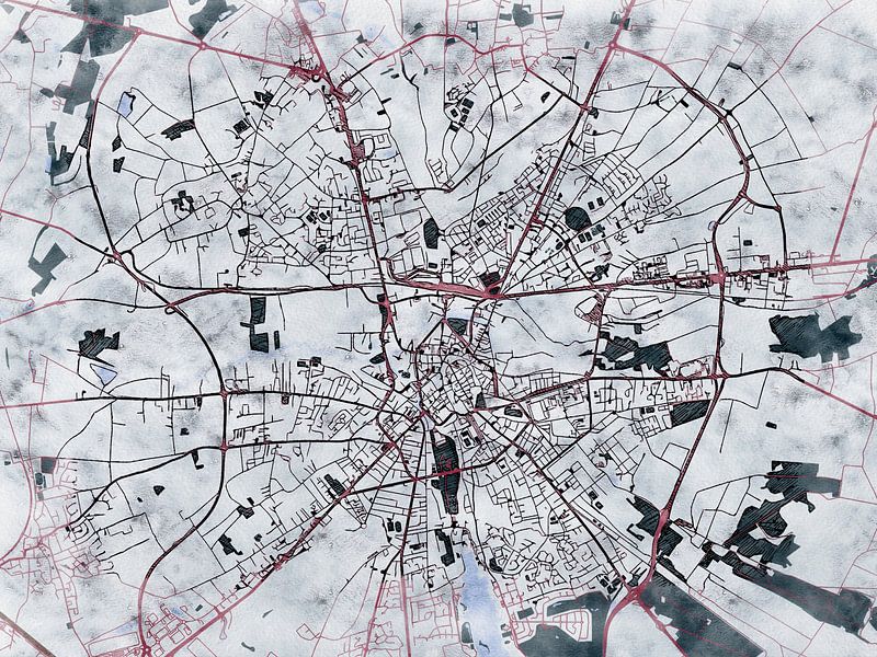 Map of Bourges with the style 'White Winter' by Maporia