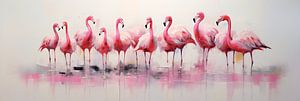 Roze Abstract Schilderij van Pelicanen van Surreal Media