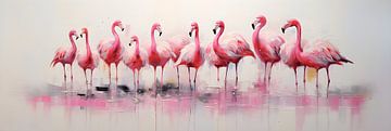 Pink Abstract Painting of Pelicans by Surreal Media