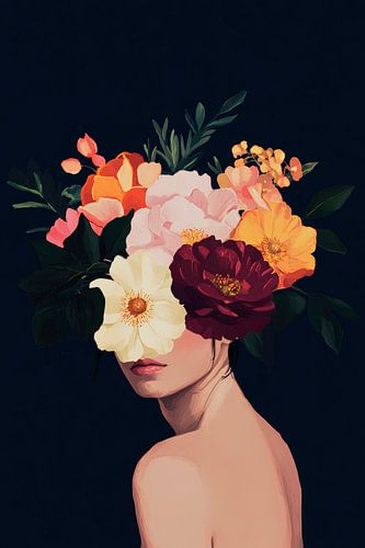 Vrouwelijk portret met bloemenkrans