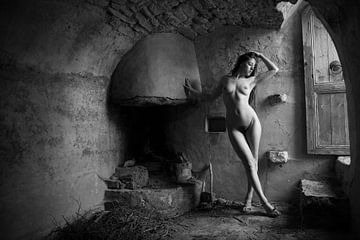 Artistic nude model in daylight at a door by Arjan Groot