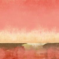 Kleurrijk abstract minimalistisch landschap in roze, zalm, bruin en natuurlijk geel