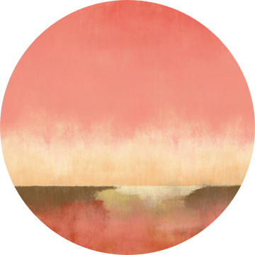 Kleurrijk abstract minimalistisch landschap in roze, zalm, bruin en natuurlijk geel van Dina Dankers