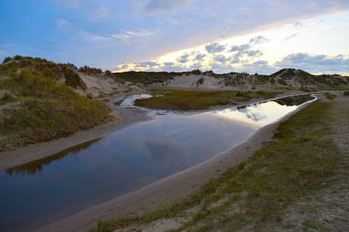 Reflection of the sunset in the water of the Muy nature reserve on Texel