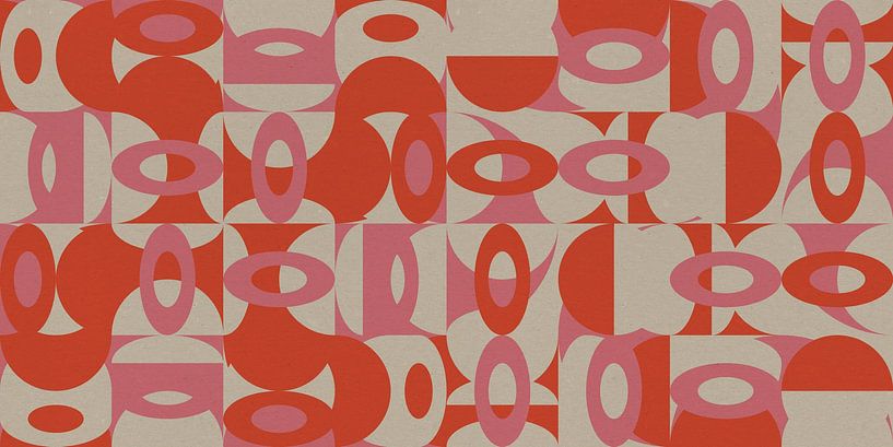 Abstracte retro geometrie in oranje, wit, roze. van Dina Dankers