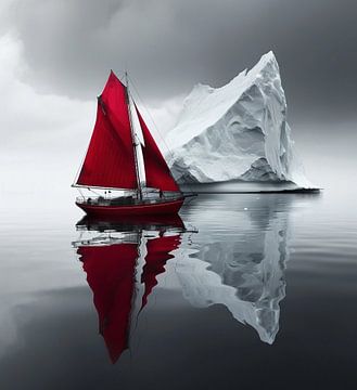 IJskoude ochtend, rode boot van fernlichtsicht