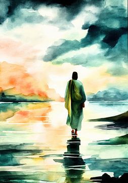 Jezus aan het water - aquarel van Niklas Maximilian