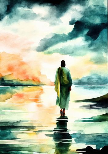 Jezus aan het water - aquarel