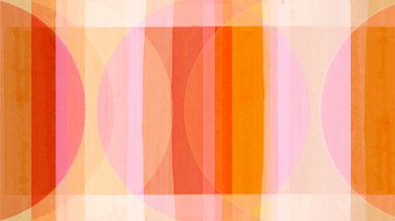 Middeneeuwse Bauhaus-vormen in perzik koraal rood oker geel van FRESH Fine Art