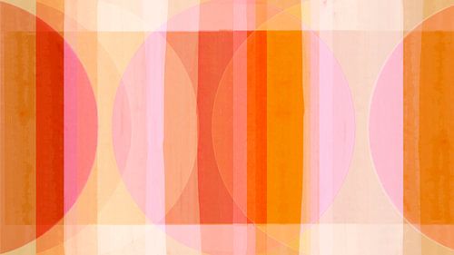 Mid Century Bauhaus Shapes in Peach Coral Red Ochre Yellow