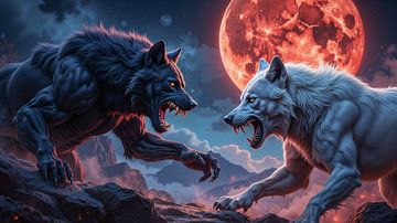 LUNAKRYSS - Two werewolves in a duel beneath the blood moon by INFERAURUM