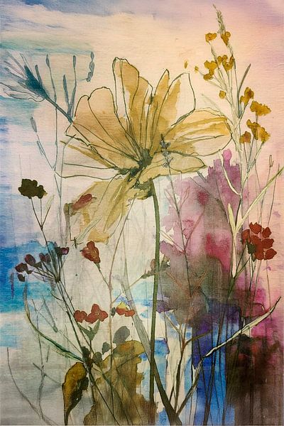 Modern schilderij:  Wilde bloemen in de berm, Serie Botanische kunst van Studio Pieternel