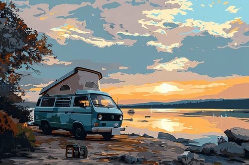 Camper rust op idyllisch meer