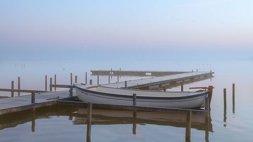 Mistig Leekstermeer voor zonsopkomst in pastel