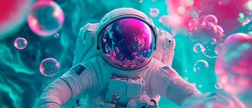 Astronaut in een kleurrijk bubbeluniversum van Poster Art Shop