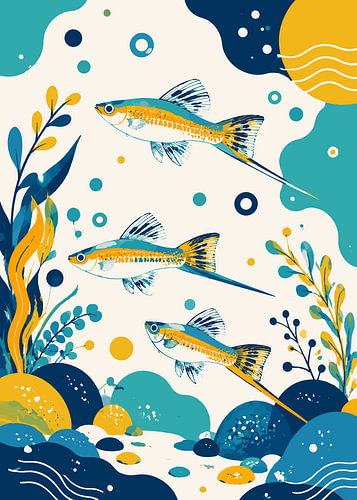 Abstract Underwater Scene with Swordtail Fish
