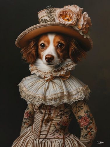 Hund in viktorianischem Kleid