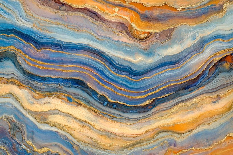 Abstrakte Wellen in Blau und Gold von Poster Art Shop