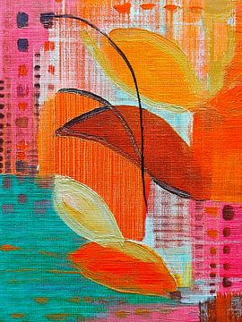 Kleurrijk Modern Abstract in Oranje, Roze en blauw - 3 van Studio Pieternel